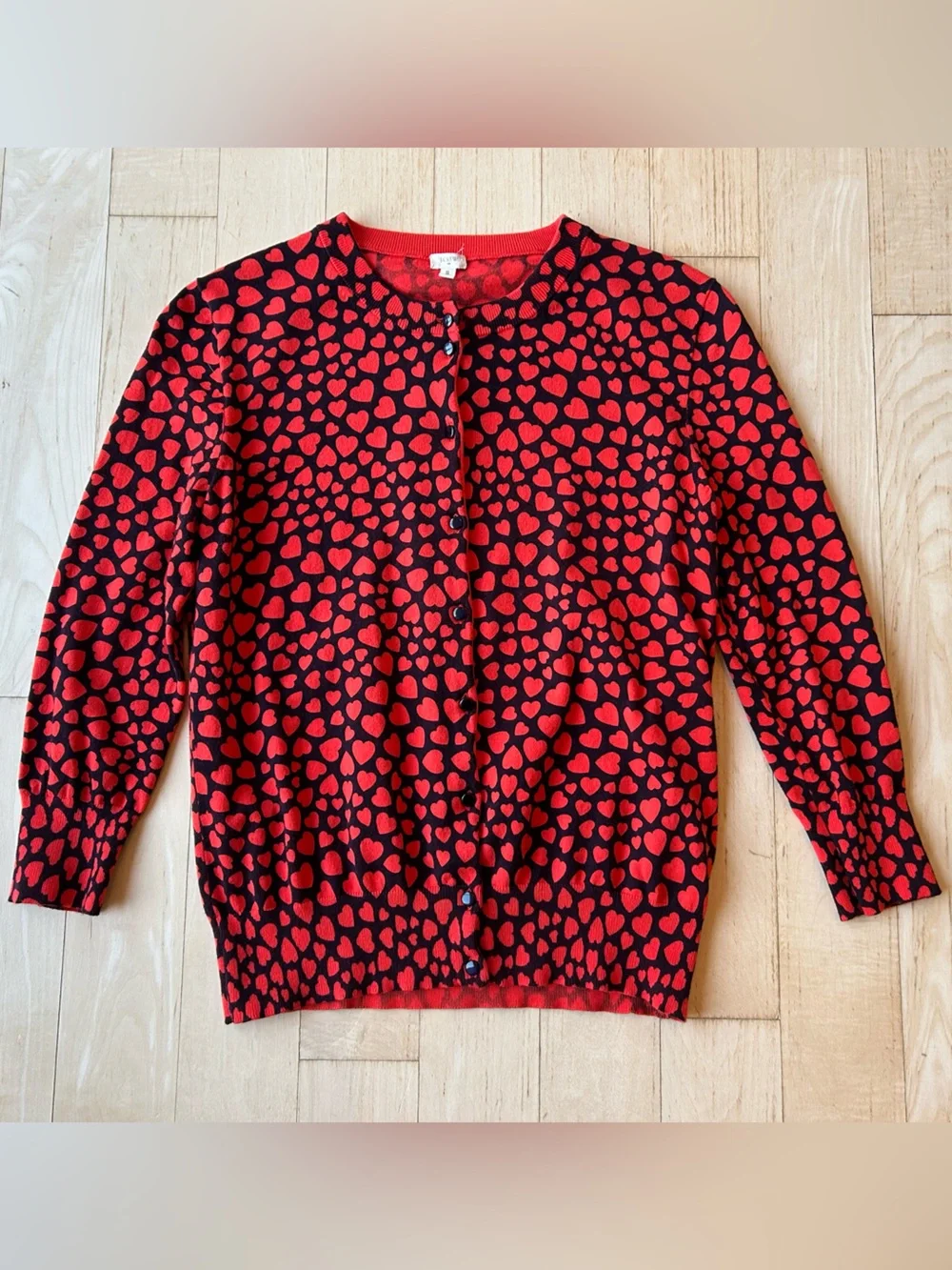 J. Crew Women’s Clare 100% Cotton Hearts Cardigan Red/Black Size Small